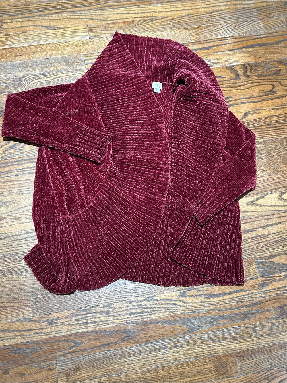 Cozy Super Soft Open-Front Chenille Sweater Cardigan - Wine Red - Picture 2 of 5